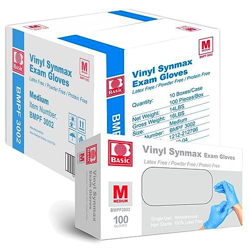 Basic Medical Synmax - Guantes de vinilo para exámenes (sin látex ni polvo