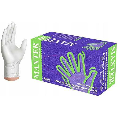 Guantes de látex | Polvo | Blanco | Reforzados | Resistentes | Guantes desechables | Guantes de Diagnóstico Médico | Para Cocinar | Para Taller | Talla XL | Paquete de 100 unidades