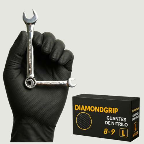 AFA Prime Guantes Desechables de Nitrilo Negro - Profesionales hasta 10,4g Triple Resistencia | Doble Diamantado incluso con Aceite | Guantes Trabajo para Taller