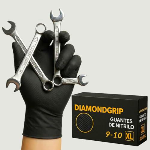 AFA Prime Guantes Desechables de Nitrilo Negro - Profesionales hasta 10,4g Triple Resistencia | Doble Diamantado incluso con Aceite | Guantes Trabajo para Taller