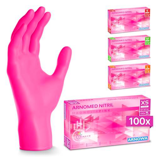 100x ARNOMED® Guantes nitrilo talla XS Rosa, Guantes desechables quirurgicos y laboratorio