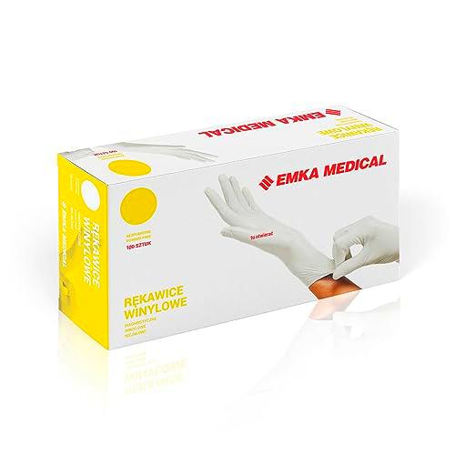 Guantes de vinilo | sin polvo | blanco | reforzado | resistente | guantes desechables | guantes de diagnóstico médico | cocina | para taller | paquete de 100 piezas (L)
