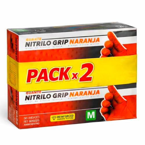 (Pack de 100) Guantes de Nitrilo Diamantados Naranja Talla M (Sin Latex y de Doble Grosor)