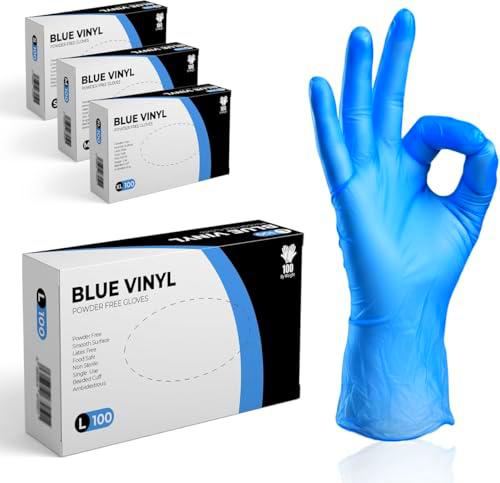 The Real Touch 1000 guantes desechables L, guantes de vinilo azules