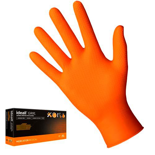 Guantes de nitrilo protectores Ideall® Grip + color naranja